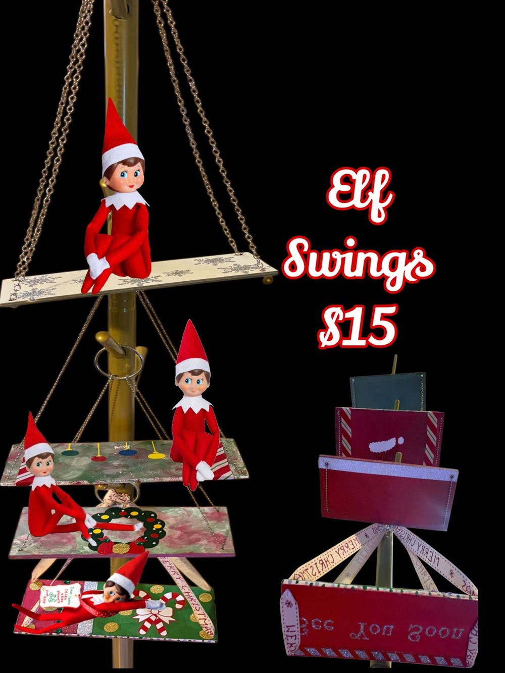 Handmade elf on the shelf swing props